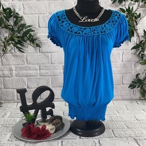 Women’s Carolyn Taylor Dainty Macramé Neckline Gathered Sleeves & Waist (S) CC24